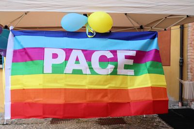 Close-up of rainbow flag