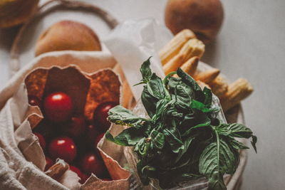 High angle view of vegetables on table