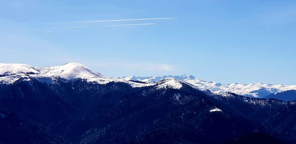 Scenic view of snowcapped mountains against sky