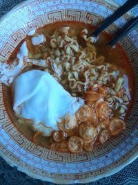 High angle view of food in bowl