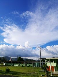 Scenic view of field against cloudy sky