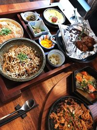 High angle view of food on table