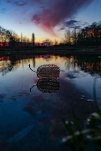 Scenic view of lake against sky at sunset