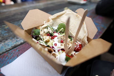 High angle view of food on table