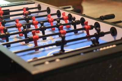 High angle view of piano keys on table