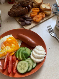 High angle view of food in plate on table