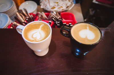 High angle view of coffee on table