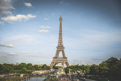 Low angle view of eiffel tower against sky