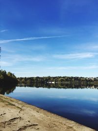 Scenic view of lake against blue sky