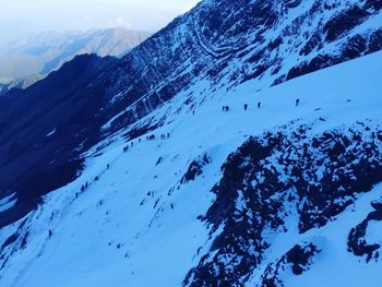 Aerial view of snowcapped mountains against sky