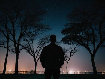 Silhouette man standing against sky at night