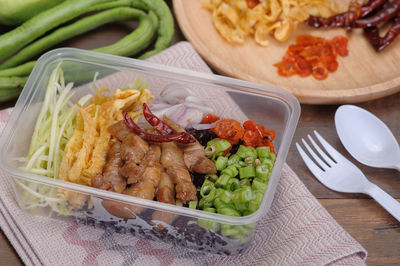 High angle view of food on table