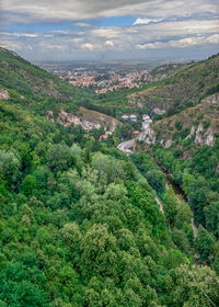 Bulgarian rhodope mountain view from the side of the asens fortress on a cloudy summer day