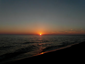 Scenic view of sea against clear sky during sunset