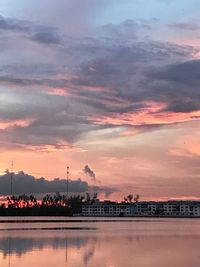 Scenic view of buildings against sky during sunset