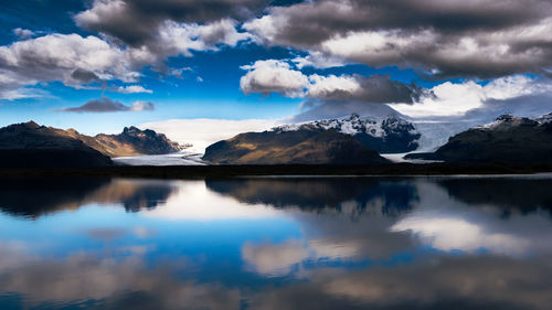 Reflection on a lake in front of the vatnajökull glacier, iceland