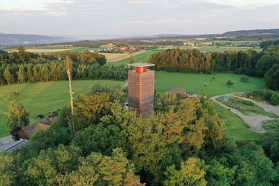 High angle view of townscape against sky