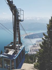 High angle view of overhead cable car against sky