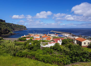 Scenic view of sea and buildings against sky