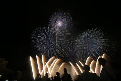 Low angle view of firework display at night