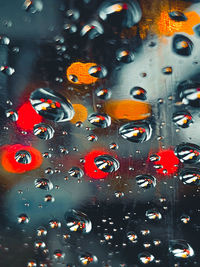 Full frame shot of water drops on glass
