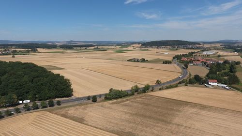 High angle view of agricultural field against sky