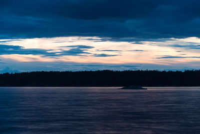 Scenic view of lake against cloudy sky