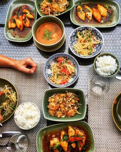 High angle view of food on table