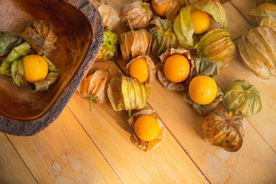 High angle view of vegetables on table