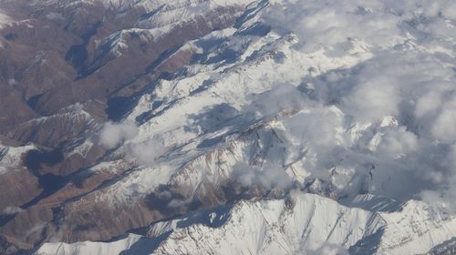 Scenic view of snow covered mountains