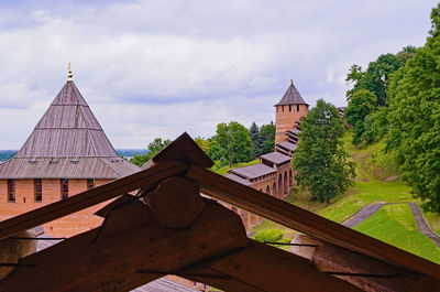 Exterior of temple building against sky