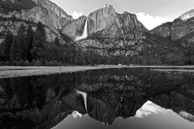 Reflection of mountain range on water