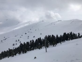 Scenic view of snow covered mountain against sky