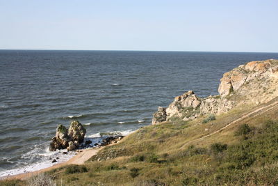 Scenic view of sea against clear sky