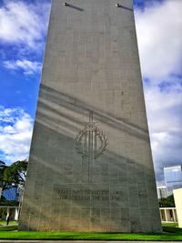 Low angle view of building against cloudy sky