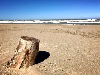 Scenic view of beach against clear sky