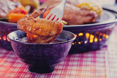 Close-up of burger on table