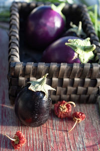 Close-up of fruits in basket on table