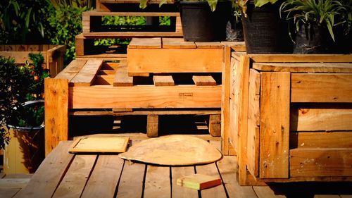 Close-up of wooden bench