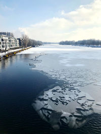 Scenic view of frozen lake against sky