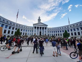 Group of people in front of building