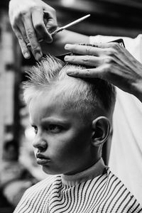 Close-up of boy in the barbershop