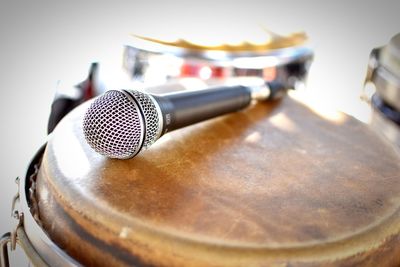 Close-up of microphone on drum