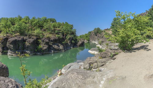 Scenic view of river against clear sky