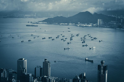 High angle view of boats in sea