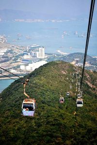 High angle view of overhead cable car and mountains