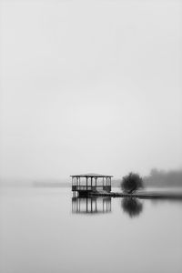 Scenic view of lake against clear sky