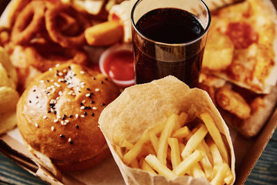 Close-up of burger on table