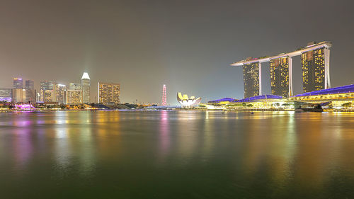 Illuminated city buildings at waterfront