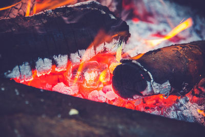 Close-up of bonfire on barbecue grill